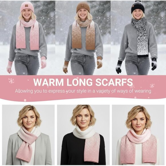 Winter Womens Beanie Scarf Gloves Set Acrylic Touchscreen Knitted Warm Gift main image 6